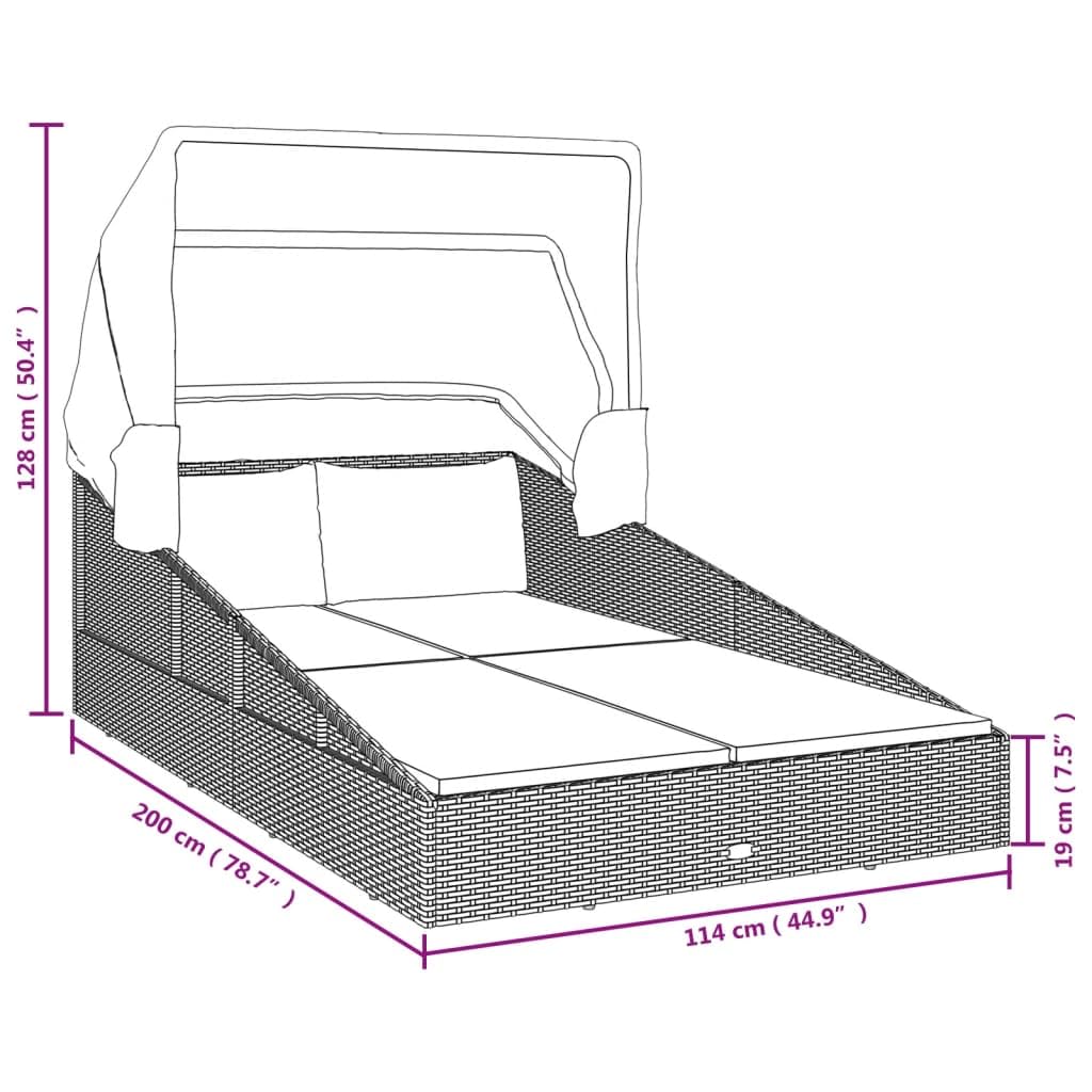 vidaXL Sonnenliege Braun mit Faltdach 200 cm Poly Rattan