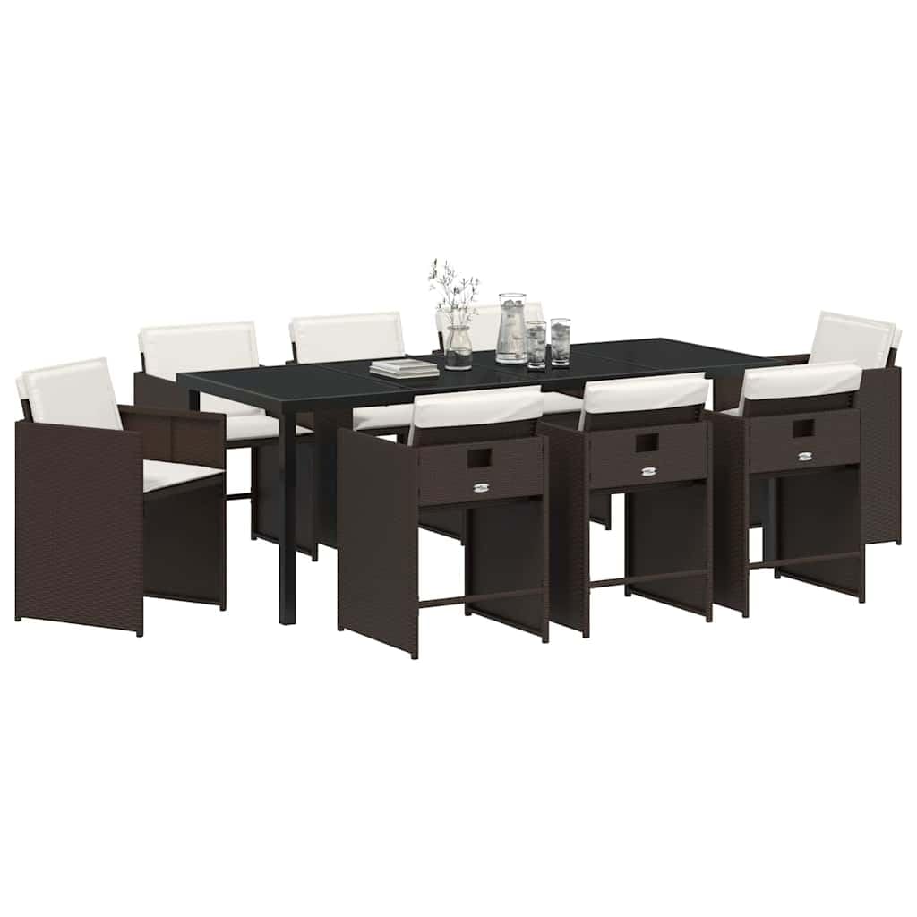 vidaXL Garten Essgruppe 9-tlg Poly-Rattan Braun 8-Sitzer