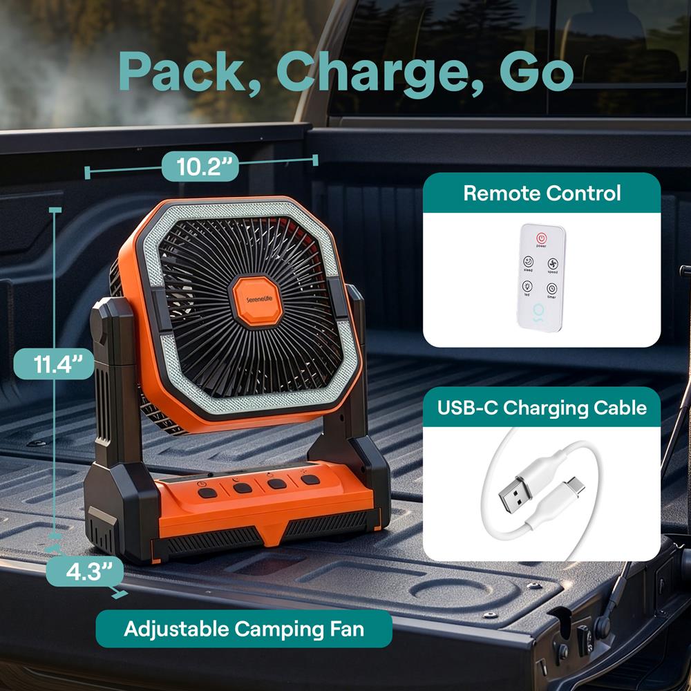 Serenelife Camping Ventilator Orange 20000mAh mit LED
