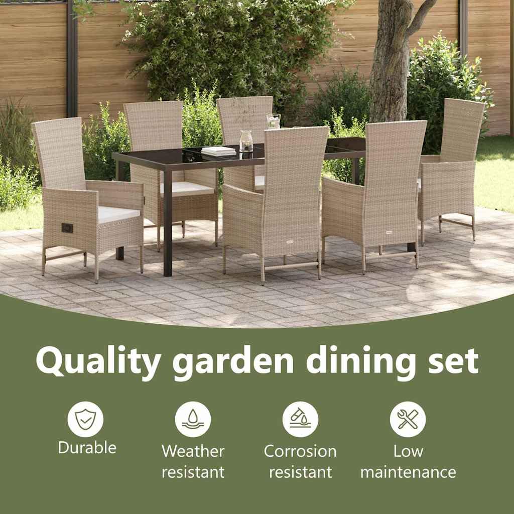 vidaXL Heim & Garten Essgruppe Beige Poly-Rattan Glastisch