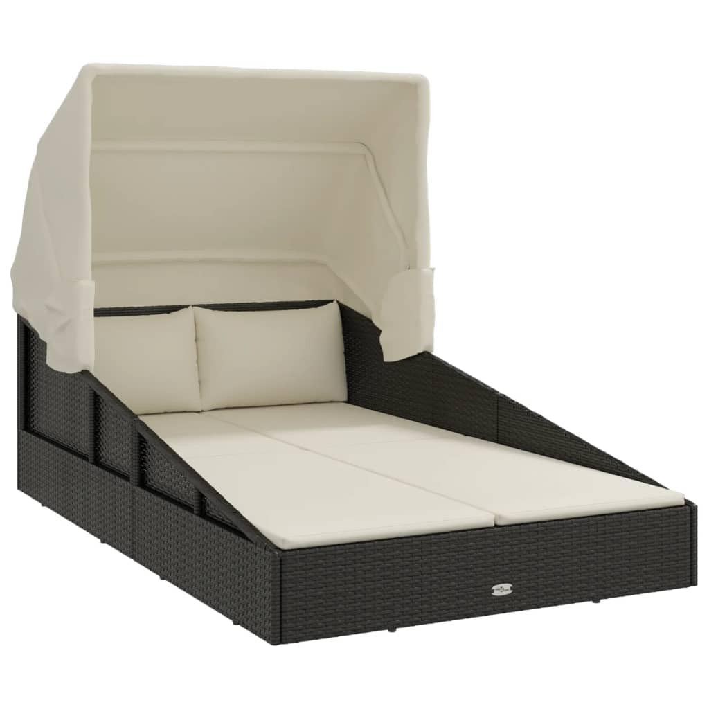 vidaXL Sonnenliege Braun mit Faltdach 200 cm Poly Rattan