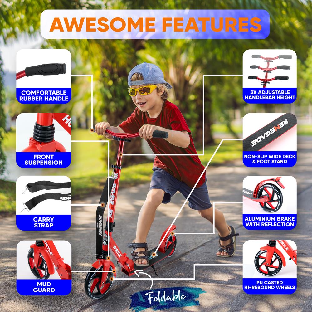 Serenelife Kick Scooter Roller klappbar Rot Alu-Deck