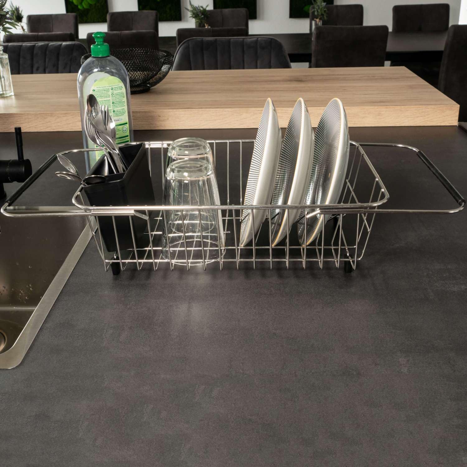 Intirilife Geschirrabtropfer Edelstahl Silber ausziehbar 38-56,5 cm