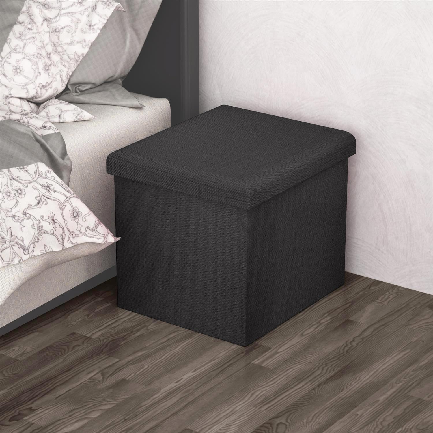 Intirilife Sitzhocker 38x38x38 Diamant Schwarz Sitzwürfel mit Stauraum