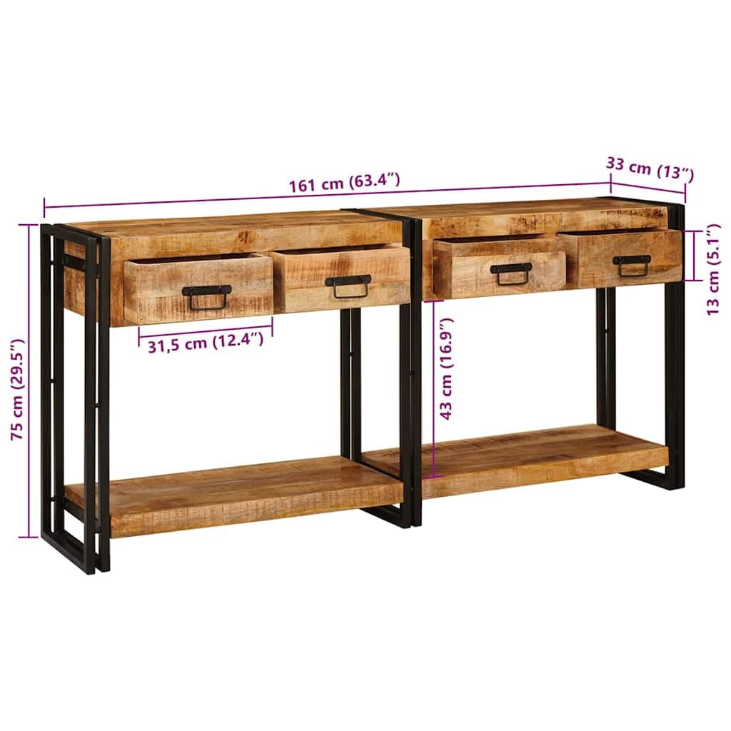 vidaXL Heim & Garten Konsolentische 2 Stk Braun Mango 161x33x75