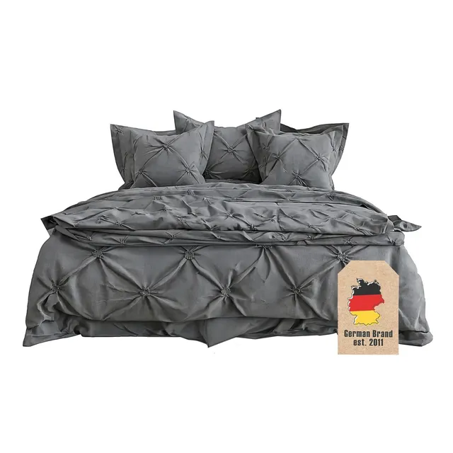 Intirilife Bettwäsche 135x200 Dunkelgrau Raffung Set