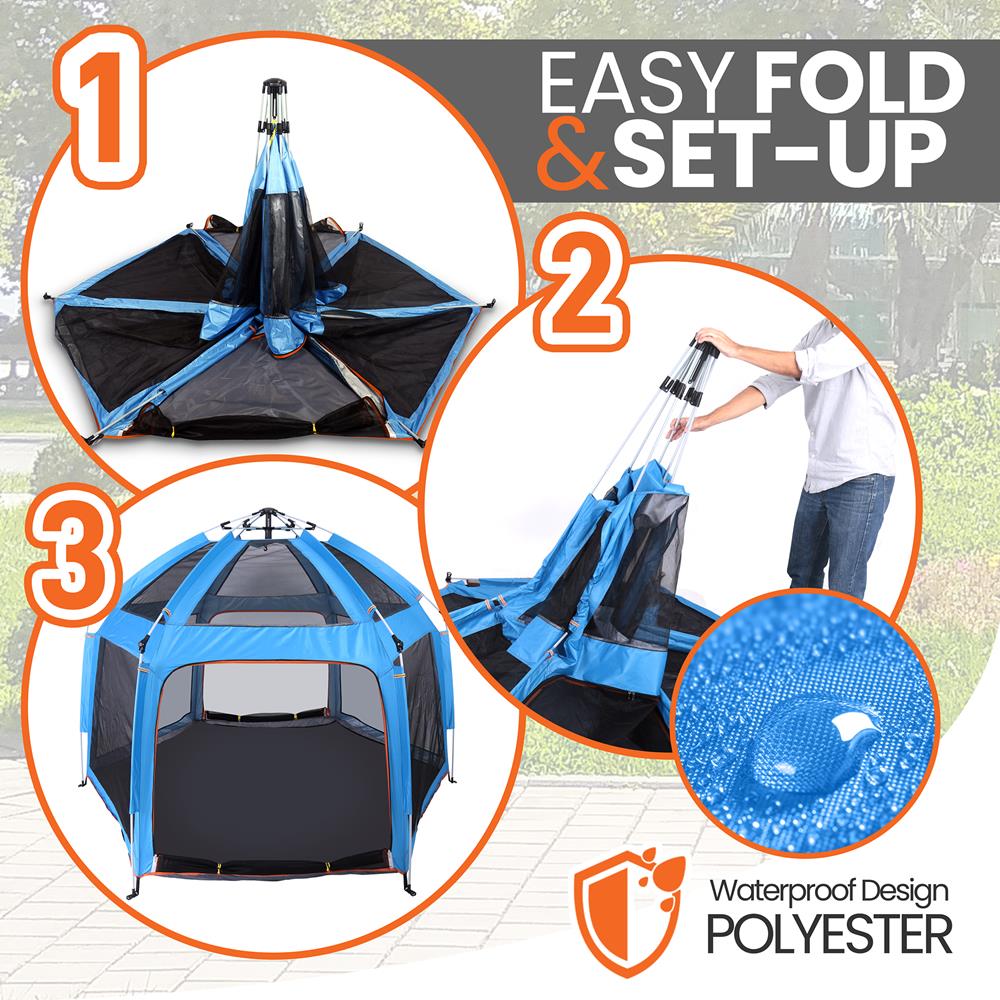 Serenelife Pet Care Laufstall faltbar blau 6-teilig UV-Schutz