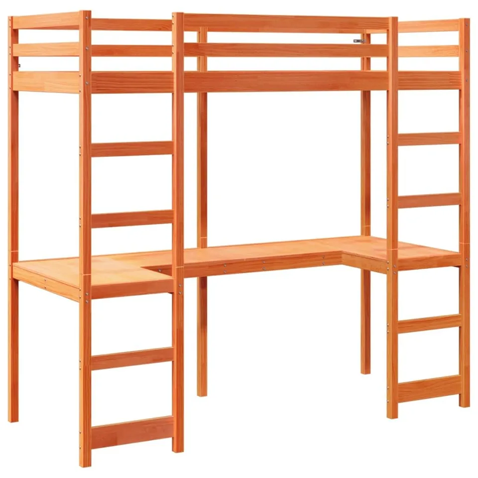 vidaXL Möbel Hochbett 80x200 wachsbraun Kiefer mit Schreibtisch