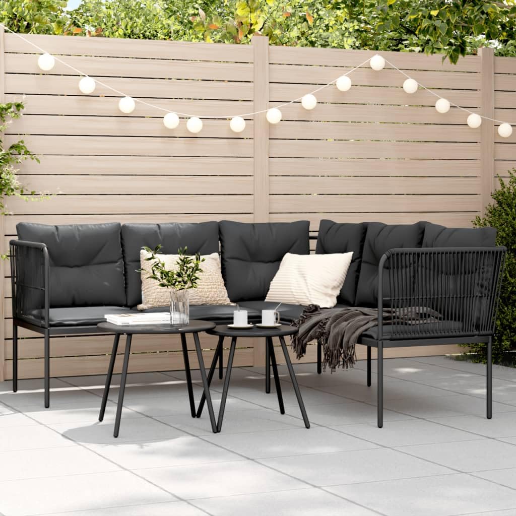 vidaXL Gartensofa L-Form Schwarz Textilene mit Kissen