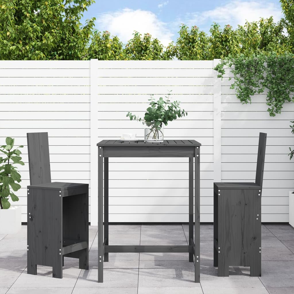 vidaXL Heim & Garten 3-tlg. Gartenbar-Set Holz Grau 110 kg