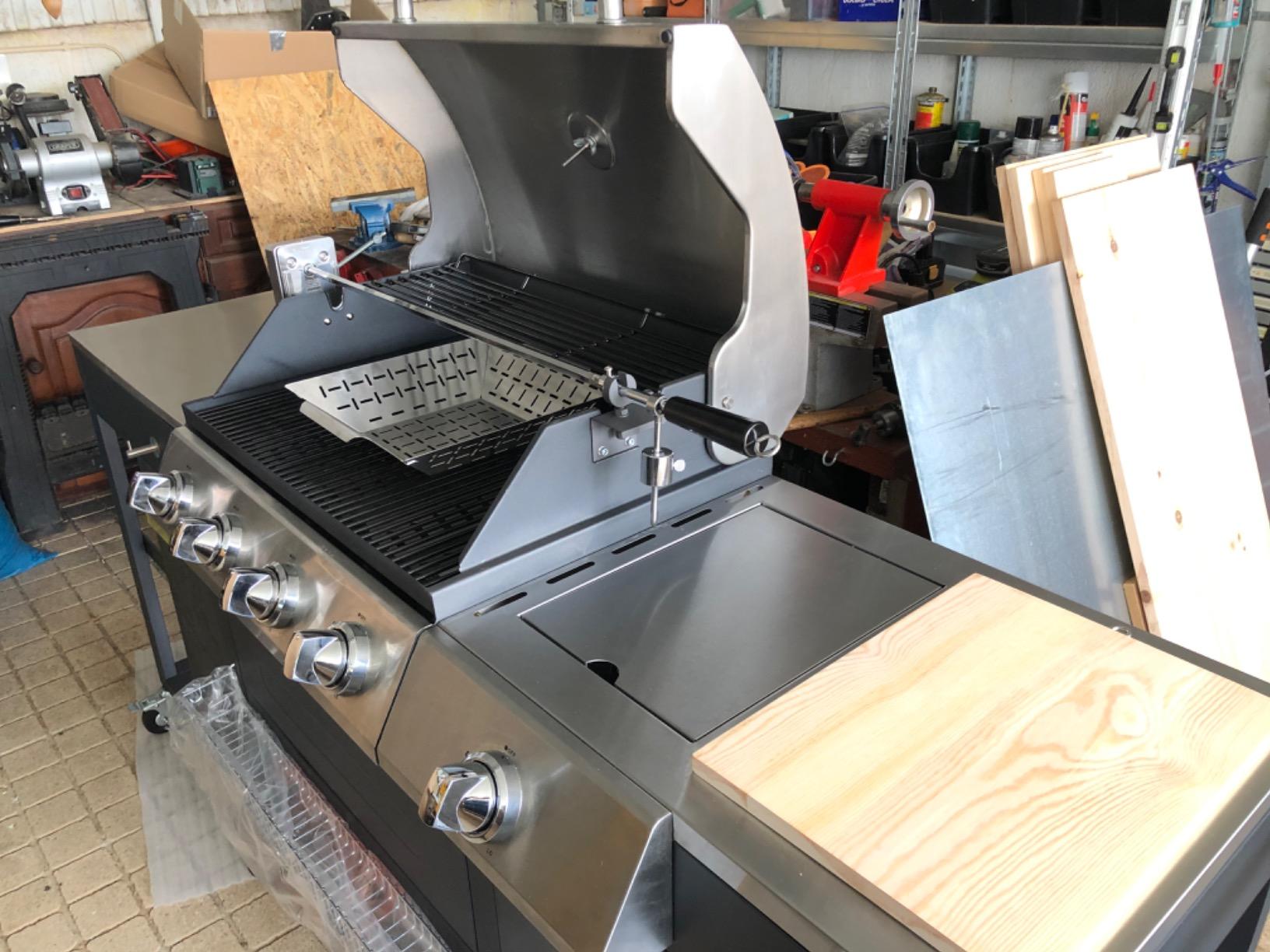 vidaXL Gas-Grill 2900W Schwarz Edelstahl mit Spüle Grillwagen
