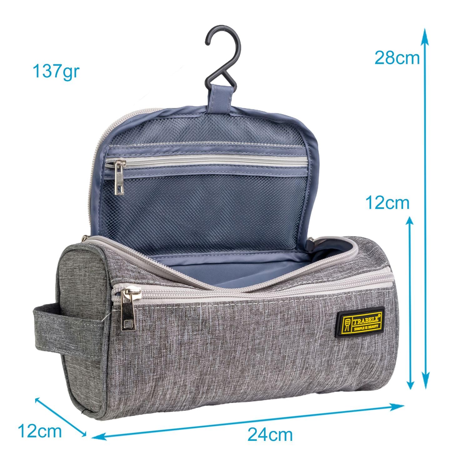 Intirilife Reisetasche Grau 24x12x12cm Polyester mit Reißverschluss