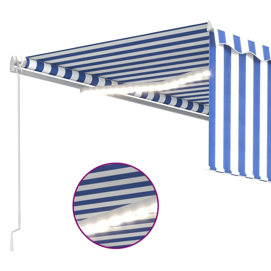 vidaXL Heim & Garten Markise 4x3 m Blau-Weiß LED Rollo