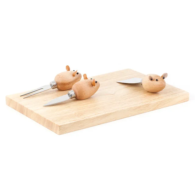 Kikkerland Kitchen Mouse Käsebrett Set mit 3 Messern