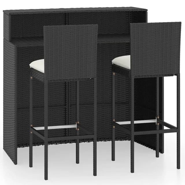 vidaXL Heim & Garten 3-tlg. Gartenbar-Set Rattan Schwarz mit Kissen