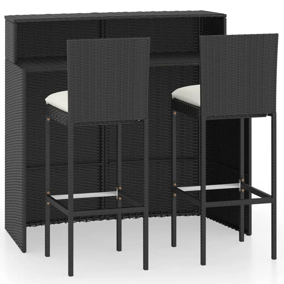 vidaXL Heim & Garten 3-tlg. Gartenbar-Set Rattan Schwarz mit Kissen