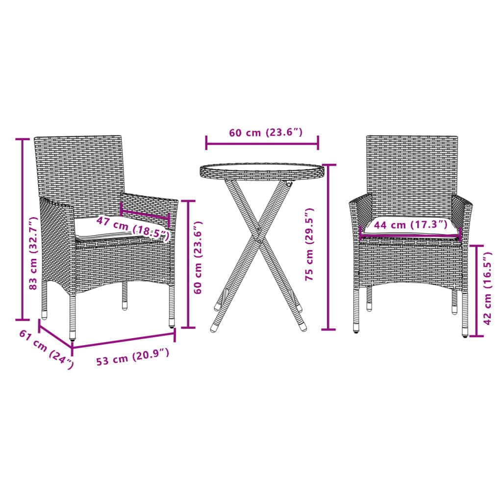 vidaXL Heim & Garten 3-tlg. Bistroset Braun Rattan Glas