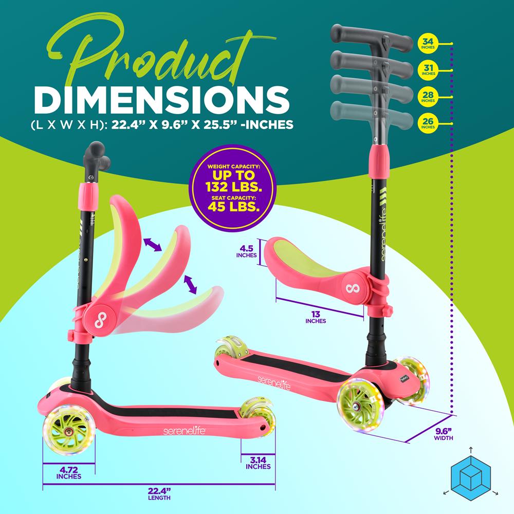 SereneLife Scooters Kinderroller 3-Rad mit Sitz LED