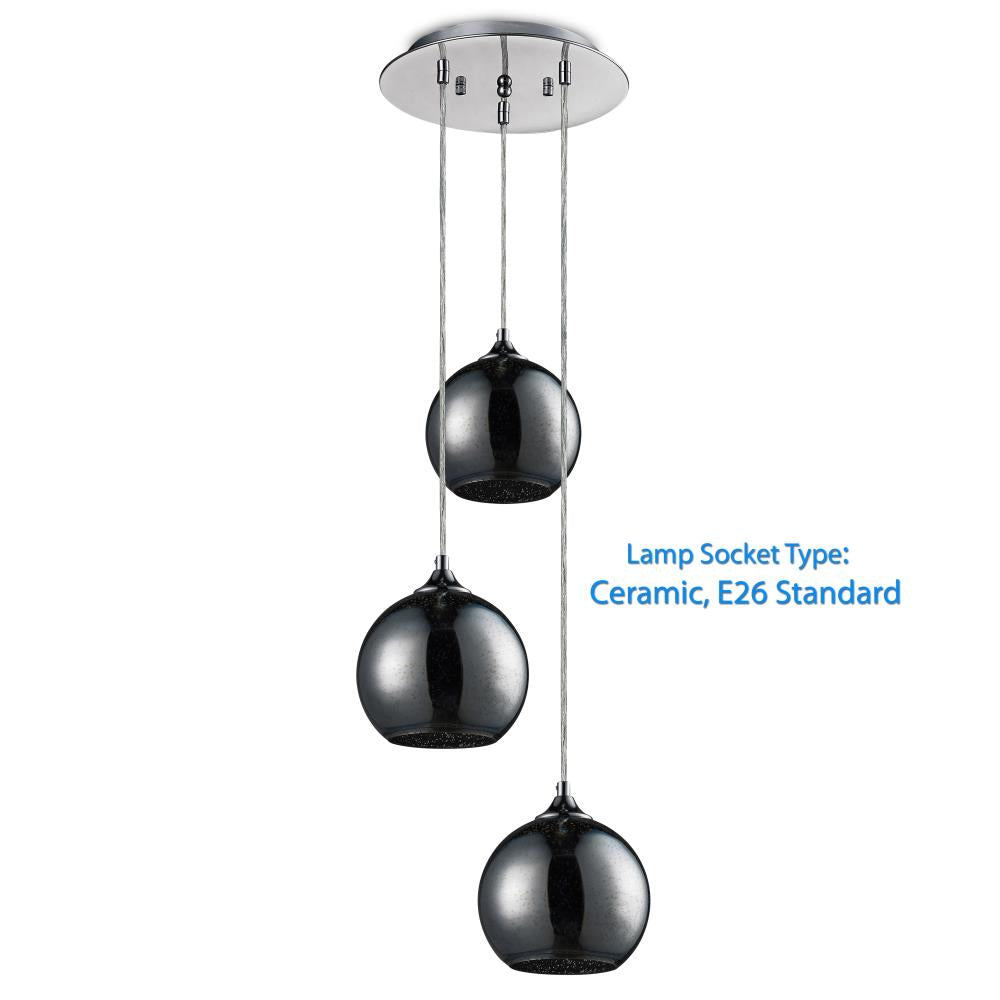Serenelife Pendelleuchte 3-flammig Glas Chrom höhenverstellbar