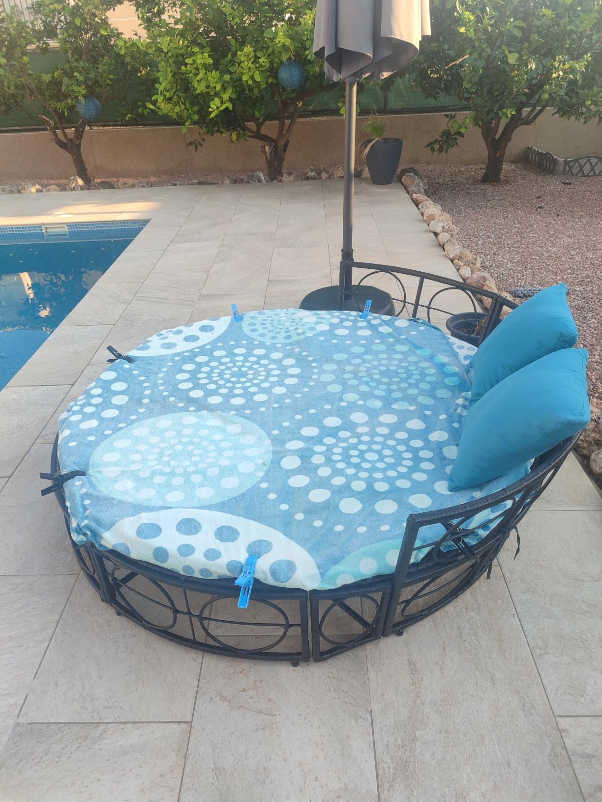 vidaXL Outdoor-Loungebett mit Dach Schwarz Poly Rattan Kissen