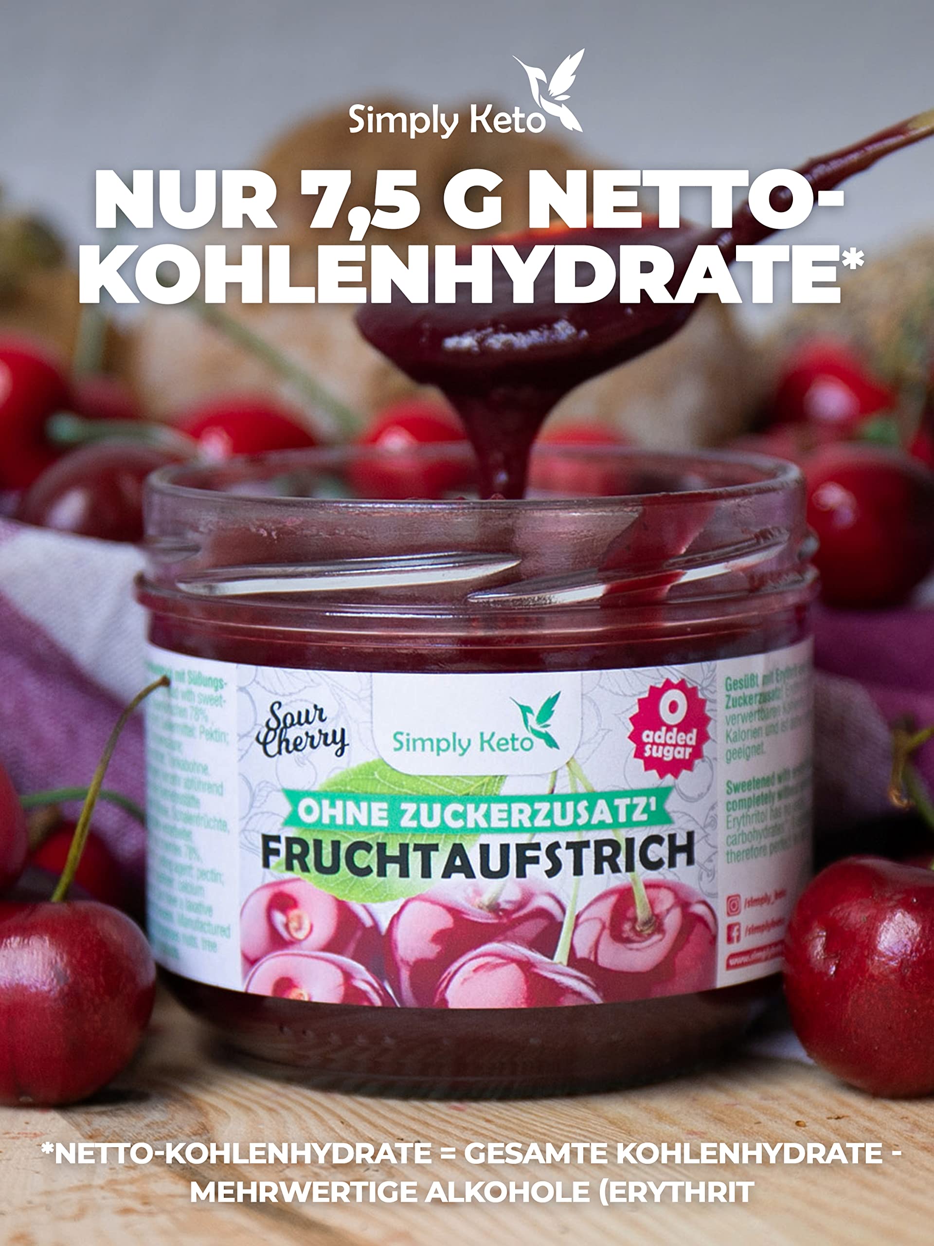 Keto Frühstück Fruchtaufstrich Sauerkirsche 230 g zuckerfrei