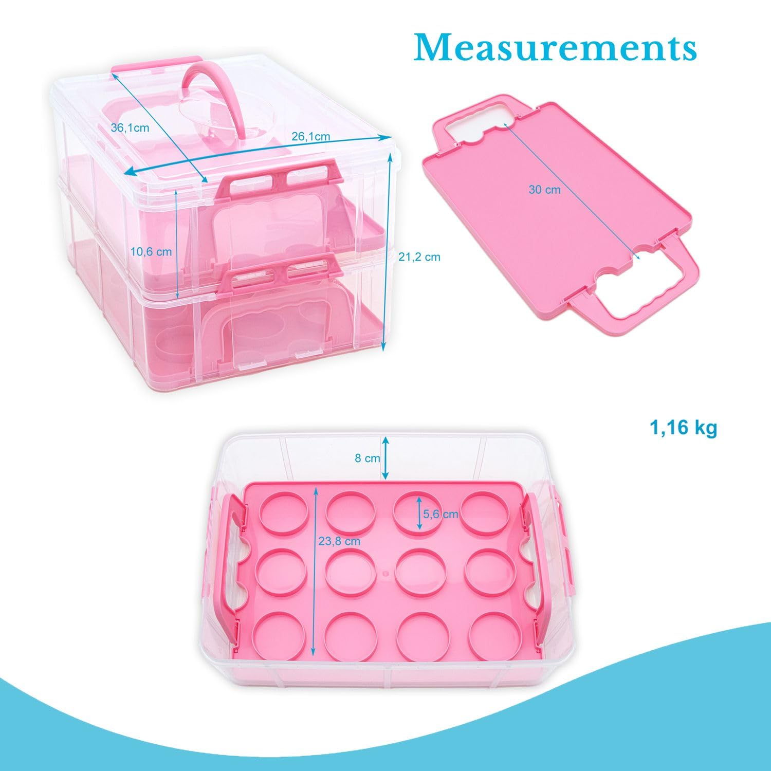 Intirilife Kuchenbox Pink 2 Etagen für 24 Cupcakes Kunststoff