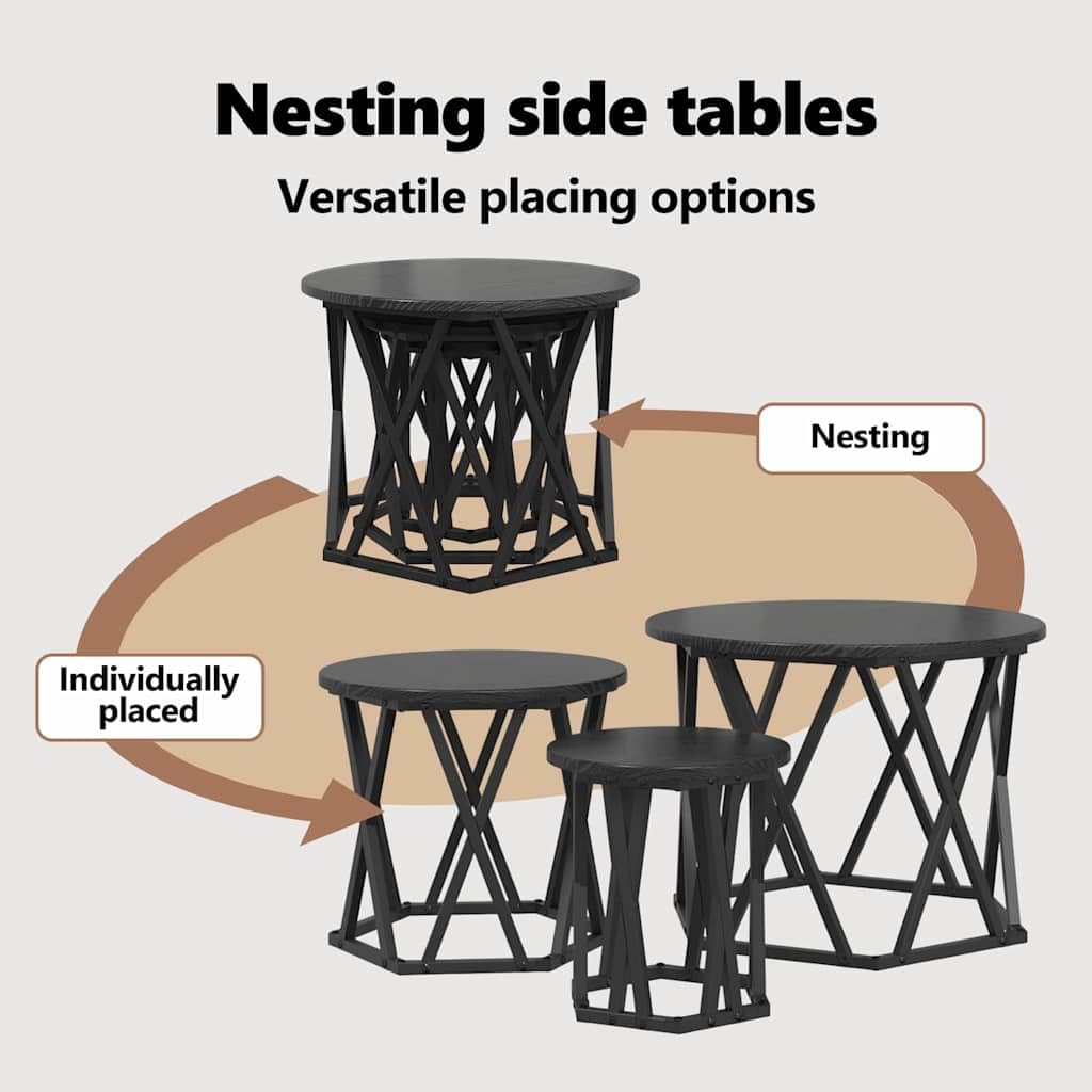 vidaXL Nesting Beistelltisch 3-tlg Schwarze Eiche Satztisch