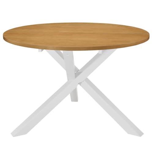 vidaXL Möbel Esstisch rund 120x75 cm Weiß Braun Holz