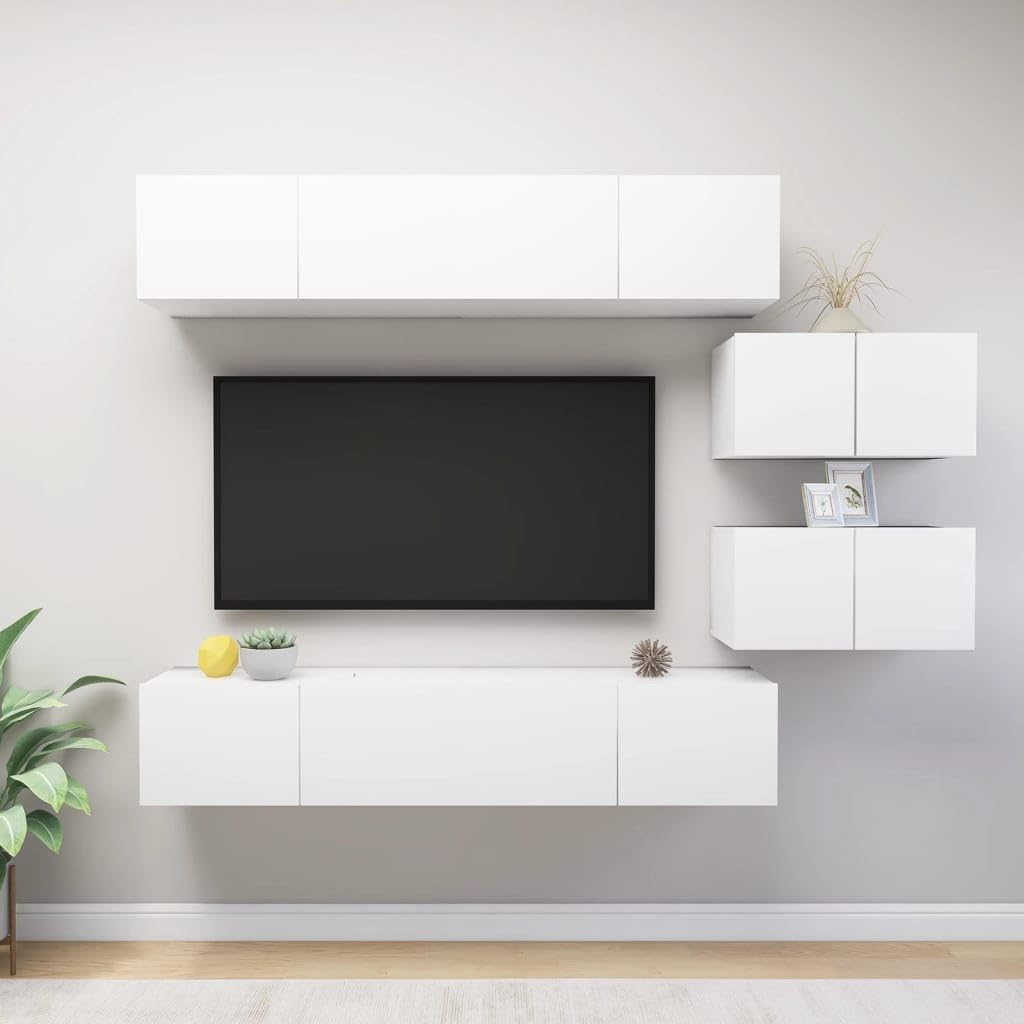 vidaXL Möbel TV-Schrank-Set 6-tlg weiß Holzwerkstoff hängend
