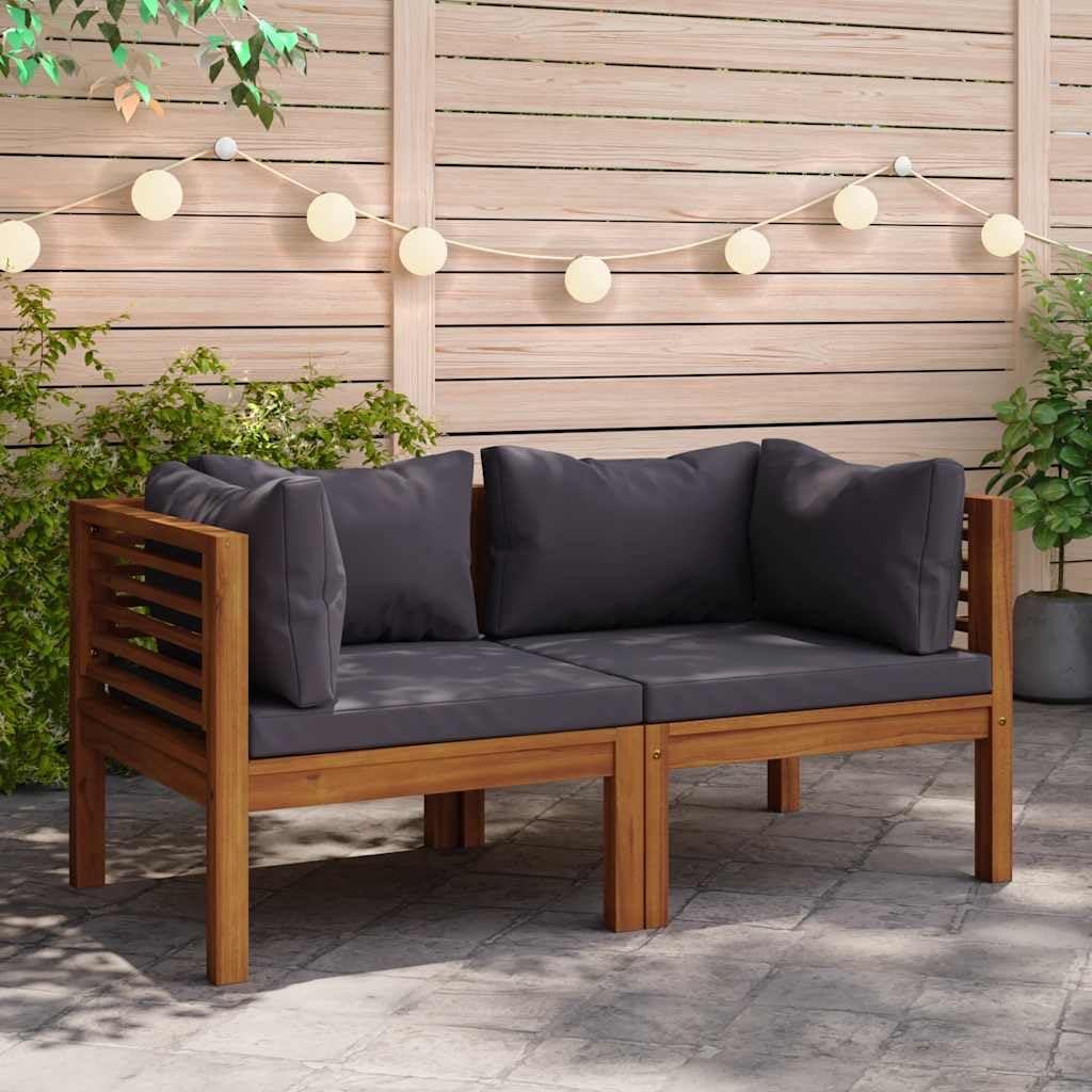 vidaXL Heim & Garten Ecksofa 2-tlg Teak Dunkelgrau Kissen