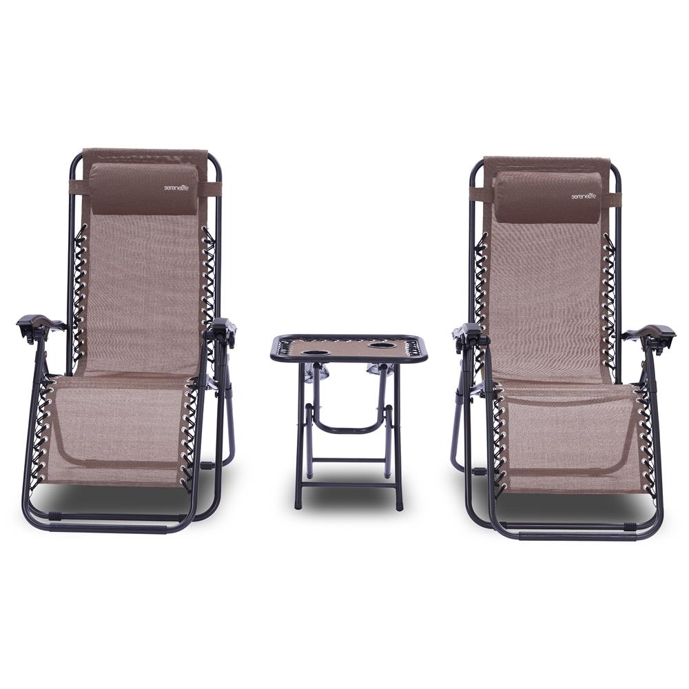 Serenelife Furniture Zero Gravity Gartenstuhl Braun 2er Set mit Tisch