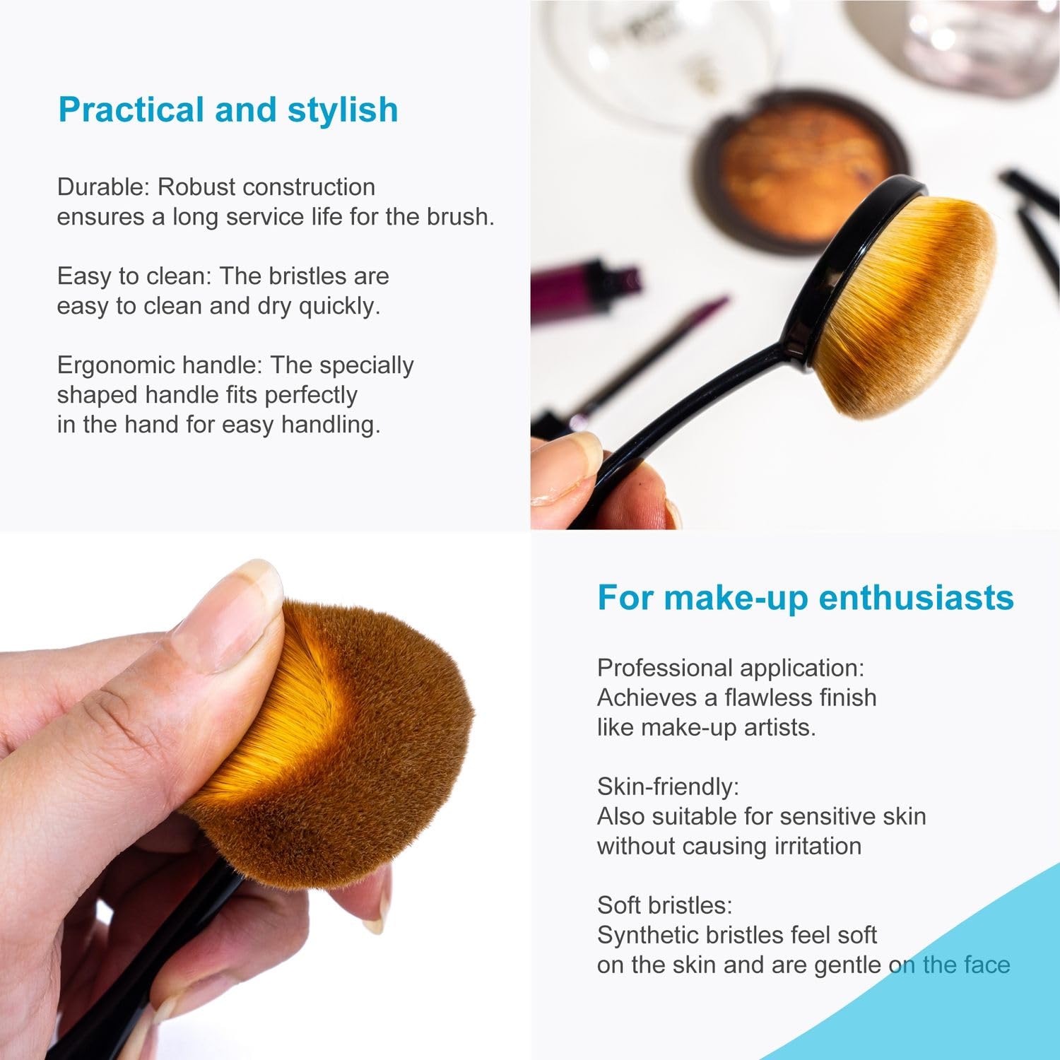 Intirilife Make Up Pinsel Oval Größe 2 Foundation 3,5 cm