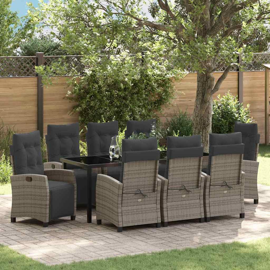 vidaXL Heim & Garten Essgruppe 9-tlg Grau Poly-Rattan Glas