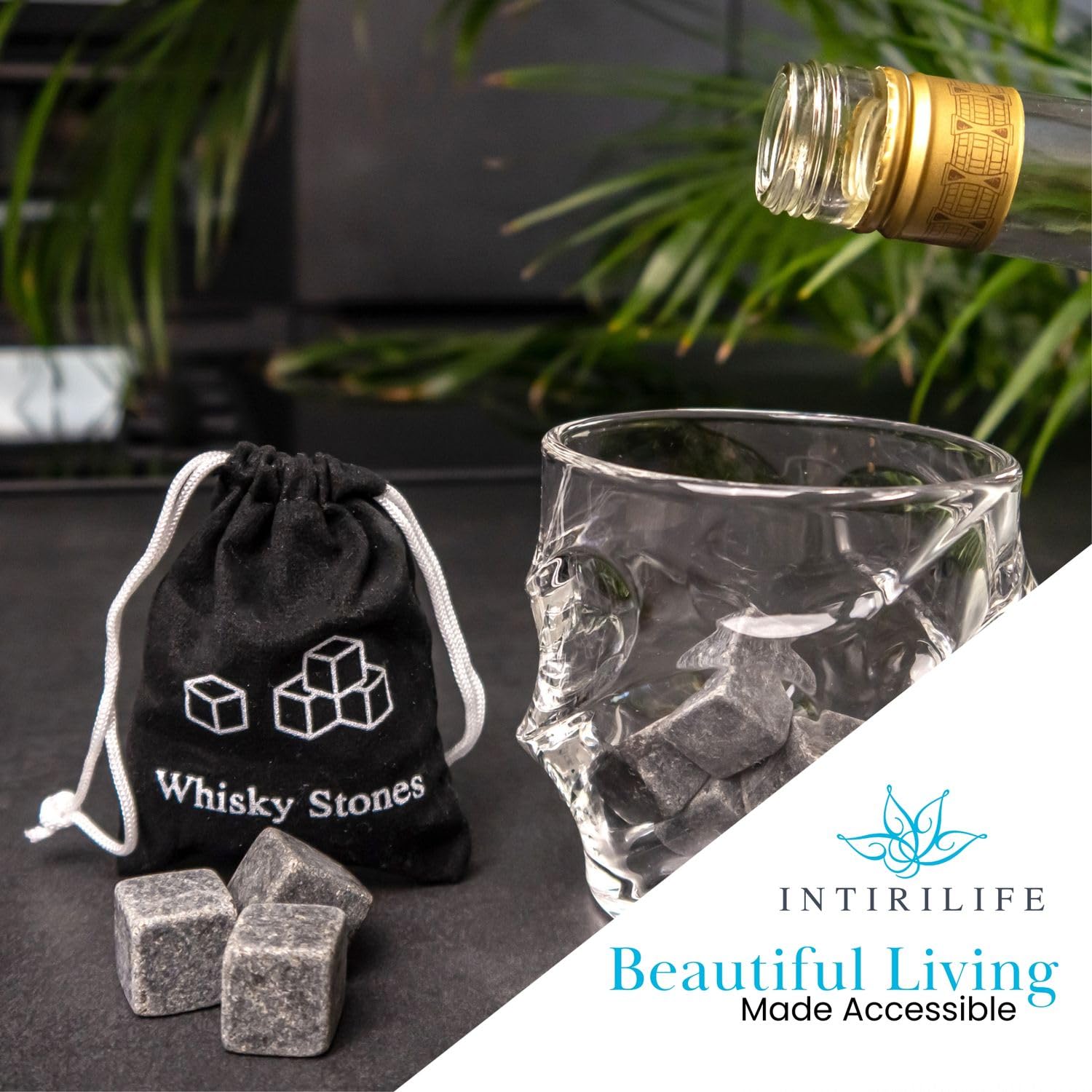 Intirilife Whisky Steine Granit grau 9 Stück 2x2 cm