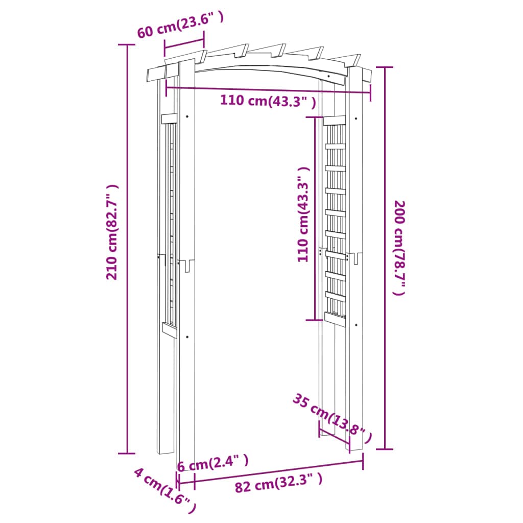 vidaXL Heim & Garten Rosenbogen 110x60x210 Kiefer Imprägniert