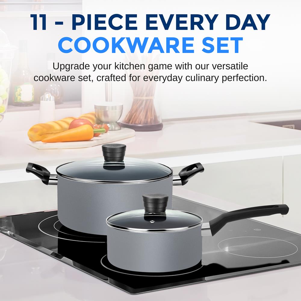 Serenelife Cookware 11-teiliges Topfset Pfannenset schwarz Antihaft