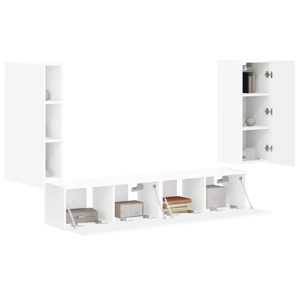 vidaXL TV-Wandregal Set 4 Stk. Lowboard Weiß Holzwerkstoff