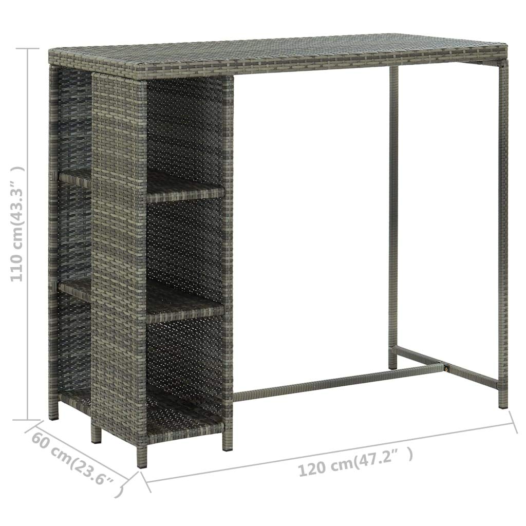 vidaXL Gartenbar-Set 5-tlg. Poly Rattan Grau mit Kissen