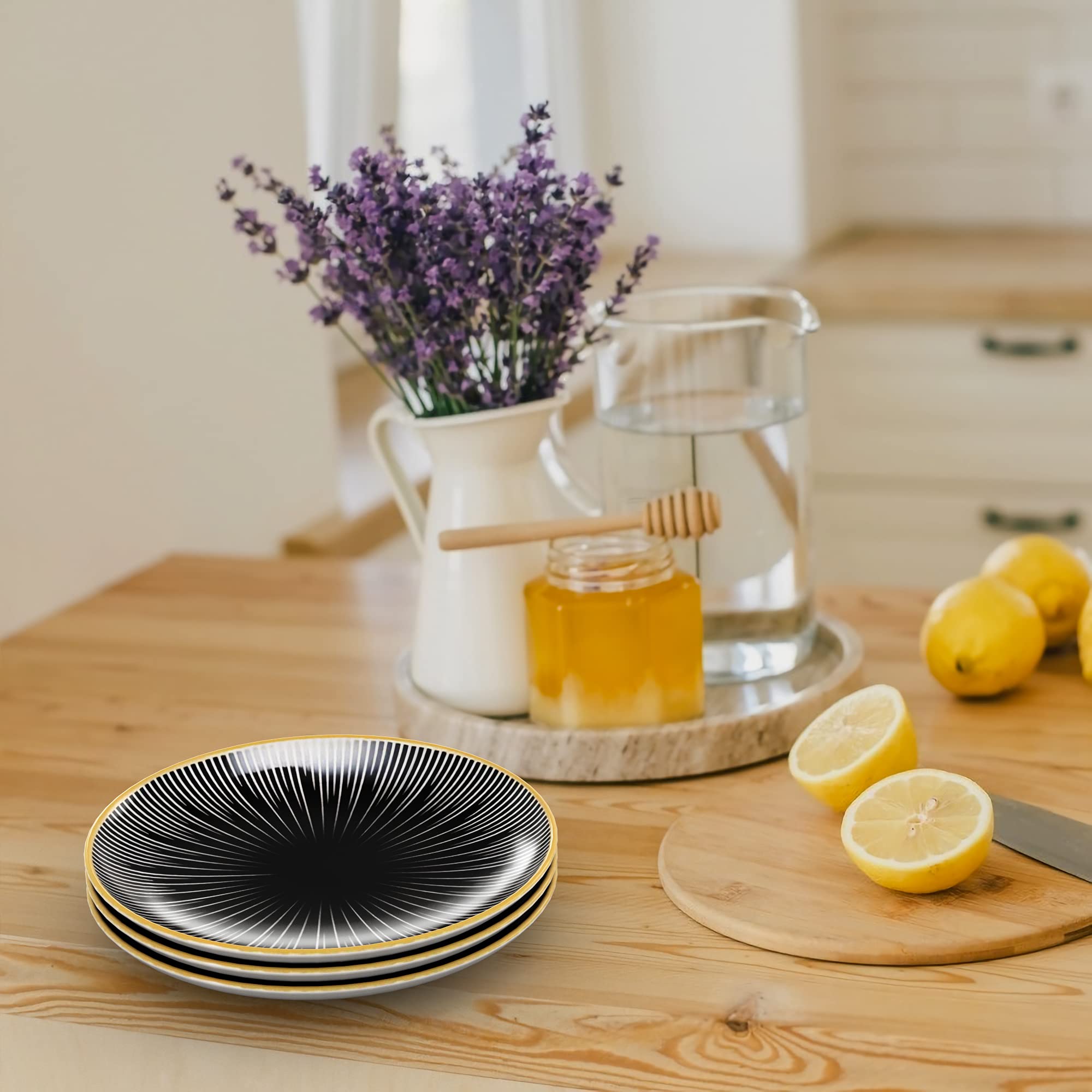 Intirilife Porzellanteller Gestreift 8" 20,5cm Schwarz-Weiß 4x