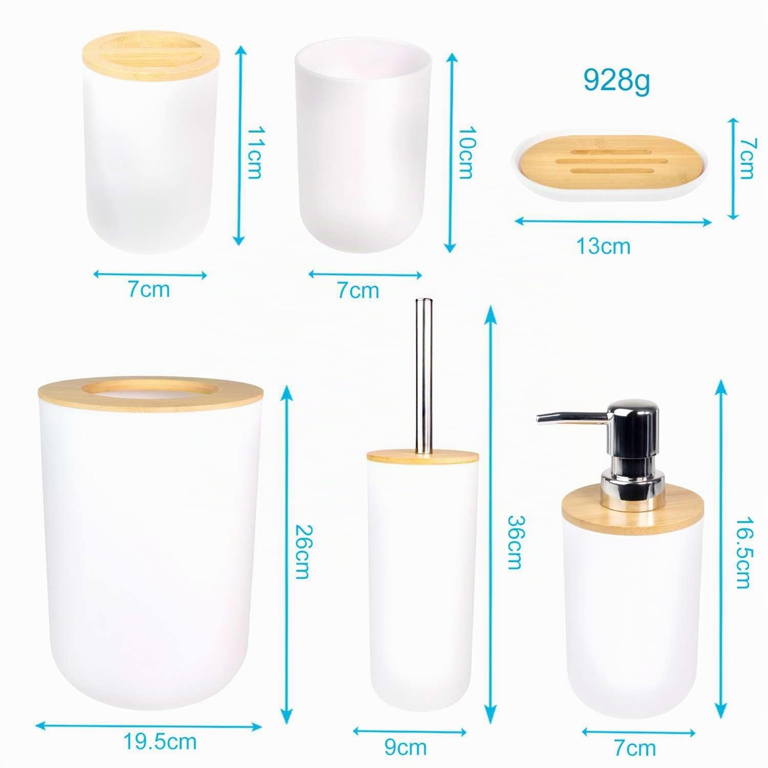 Intirilife Badezimmer Set 6-teilig Weiß Bambus Badaccessoires