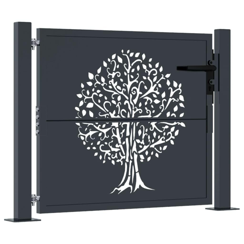 vidaXL Gartentor Anthrazit Stahl Baum-Design 100x75cm Tor