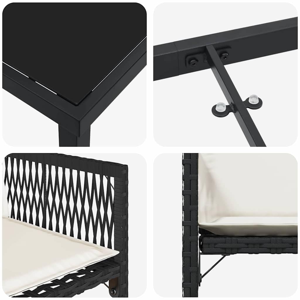 vidaXL Garten Essgruppe Schwarz Poly-Rattan Glas