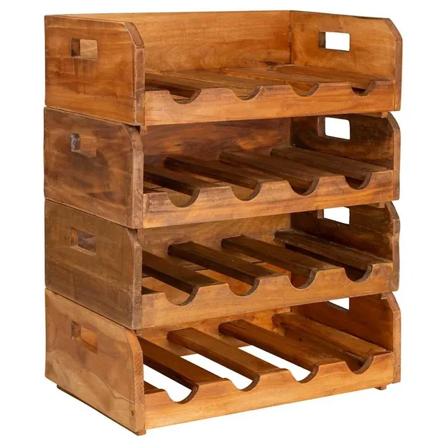 vidaXL Möbel Weinregal Altholz 4er-Set 16 Flaschen Massivholz