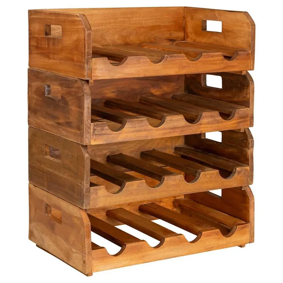 vidaXL Möbel Weinregal Altholz 4er-Set 16 Flaschen Massivholz