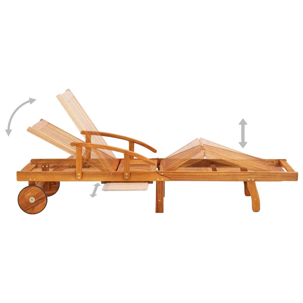 vidaXL Sonnenliege Akazie mit Tisch Auflage creme