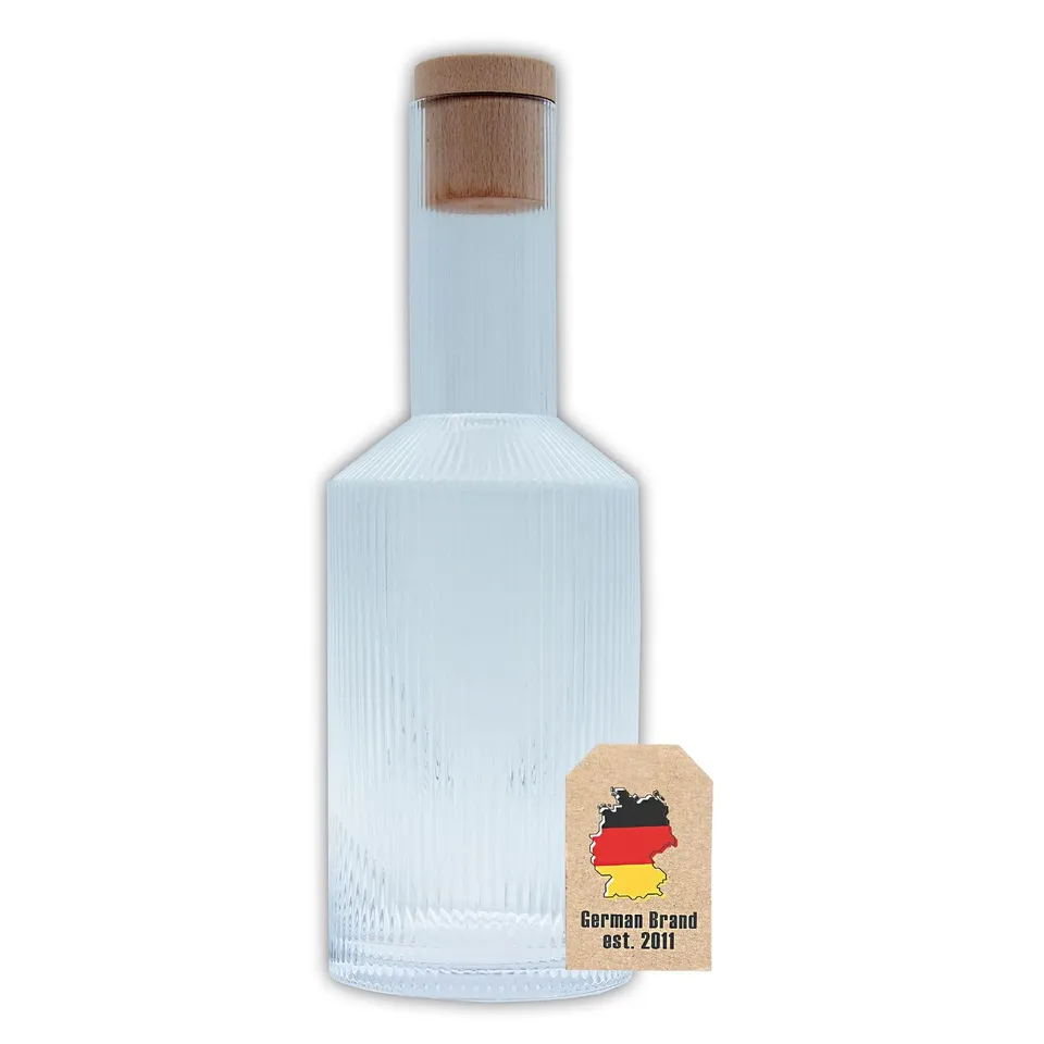 Intirilife Glaskaraffe Goldrand 1,7L Korken Wasserkaraffe