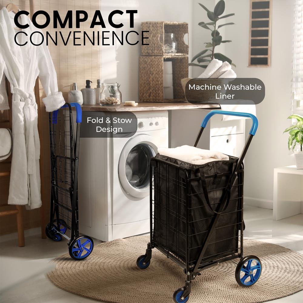 Serenelife Einkaufstrolley faltbar blau 70 lbs mit 360° Rädern