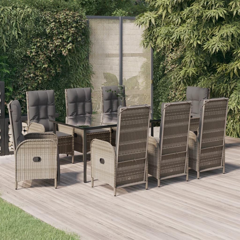 vidaXL Heim & Garten Essgruppe 9-tlg Rattan Grau Liegefunktion