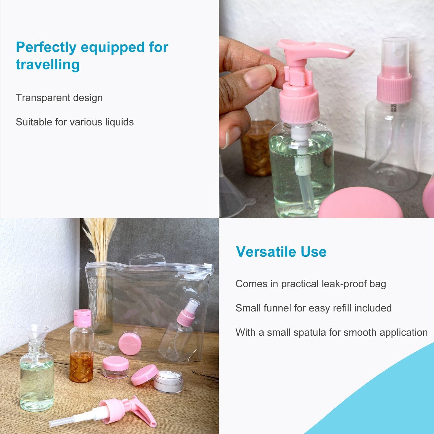 Intirilife Reise Flaschen-Set rosa transparent 6-teilig TSA