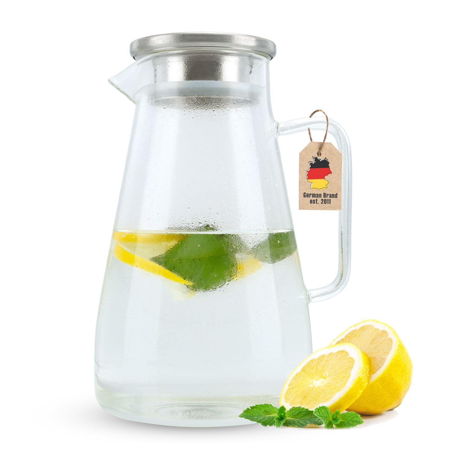 Intirilife Glaskaraffe 1500 ml Borosilikatglas Filterdeckel